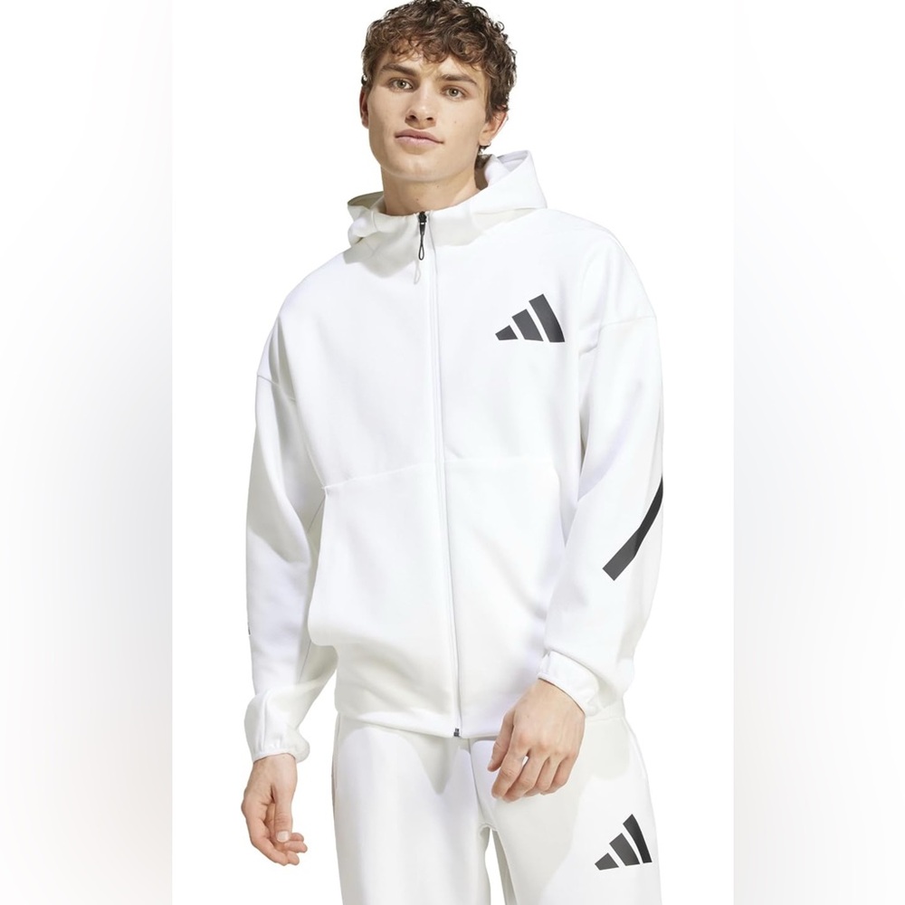 NWT Adidas Men's Z.N.E. Full Zip Sweatshirt White with Black Logo Size Large